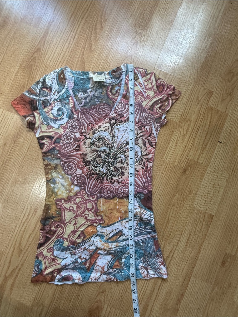 Daytrip Y2K Fleur de Lis Rhinestone Graphic Top S Made USA - Picture 7 of 7